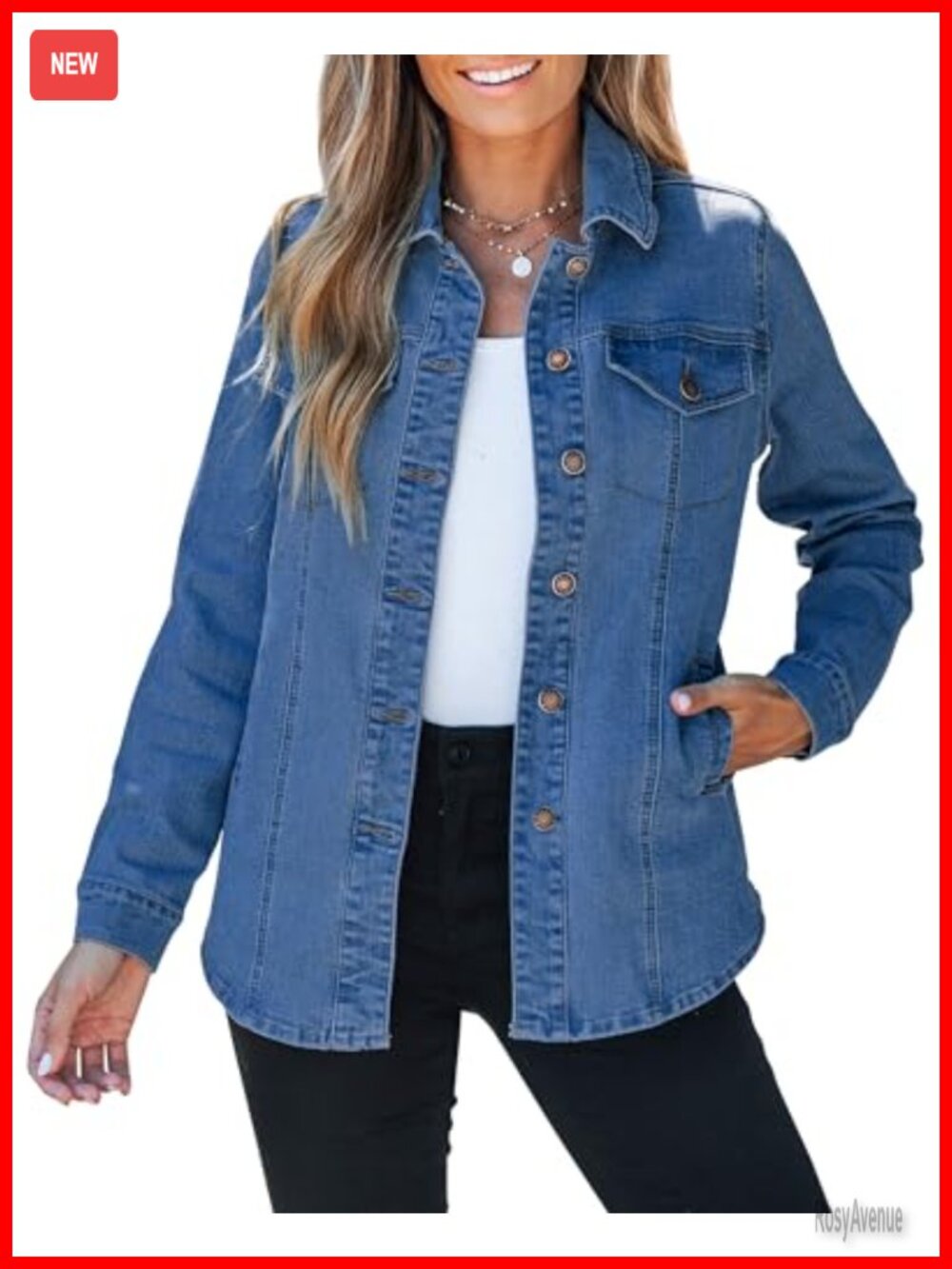 Oversized Denim Jacket Women Patch Pockets Cotton Shacket